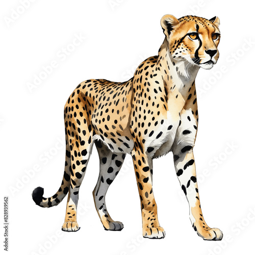 Cheetah Hand Drawn Watercolor Painting Illustration