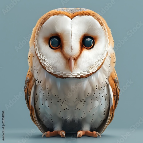 cute cartoon adult female Barn Owl Tyto alba with white and brown plumage happy native to the United Kingdom Europe © HaiderShah