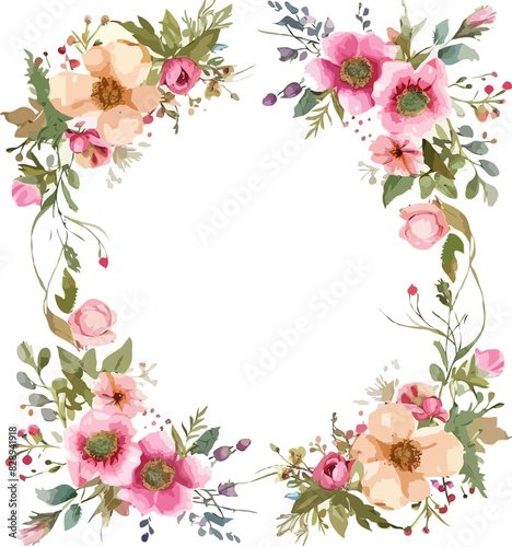 Watercolor Floral frame Clipart, flower frame for decorative wedding template or invitation card