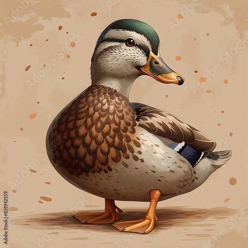 cute cartoon adult female Mallard Duck Anas platyrhynchos with brown and white plumage happy found in Germany Europe photo