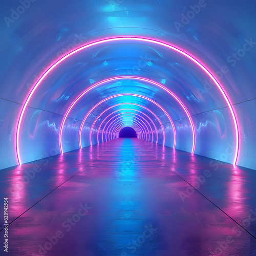 A tunnel illuminated by neon lights, perfect for urban concepts isolated on white background, simple style, png 