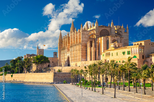 The Cathedral of Santa Maria of Palma and Parc del Mar near  Majorca  Spain