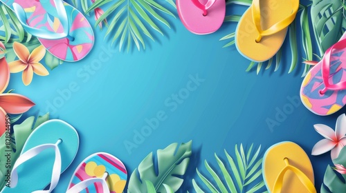 bright colored background with multi-colored hats, theme of summer holidays, copy space