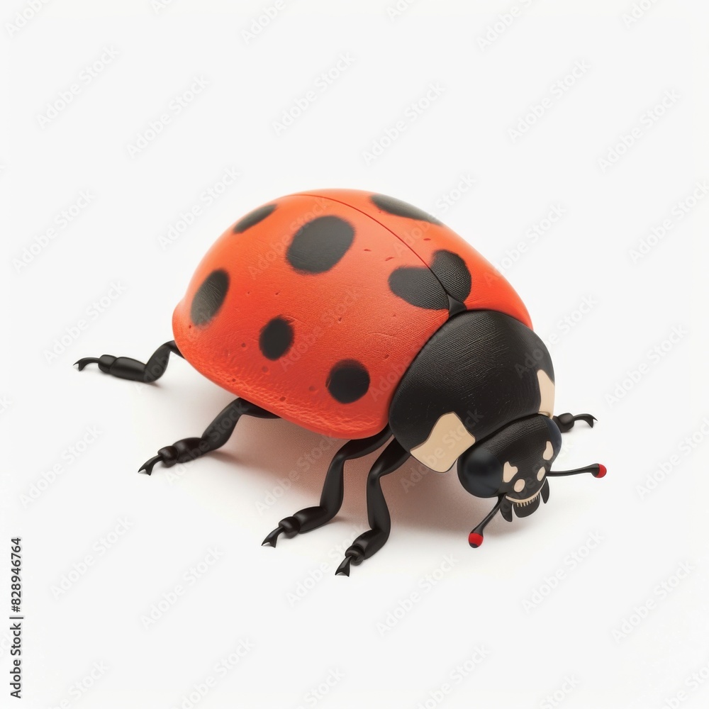 Close-up of a vibrant ladybug exploring a white canvas Close-up of a vibrant ladybug exploring a white canvas