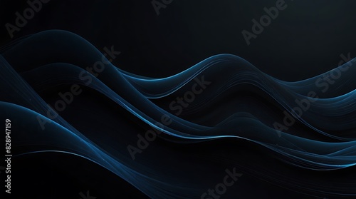 several dark blue waves against a black background.