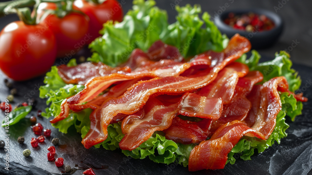 crispy bacons lettuce and tomatoes on an open sandwich crispy bacons lettuce and tomatoes on an open sandwich