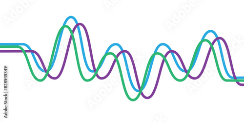 Multicolored curved horizontal lines isolated on white background,