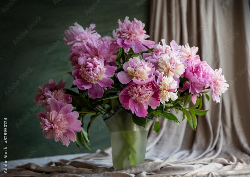 flower arrangement, tender, spring, pink peonies