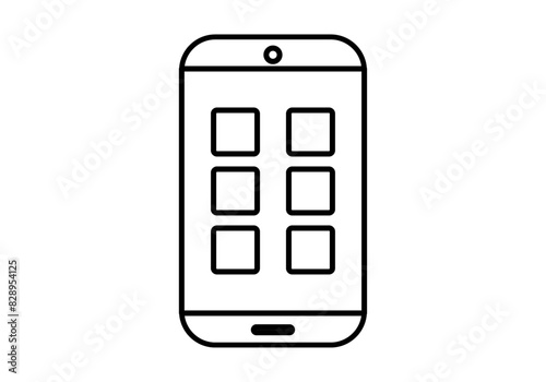 Icono negro de smartphone o móvil con iconos de aplicaciones.