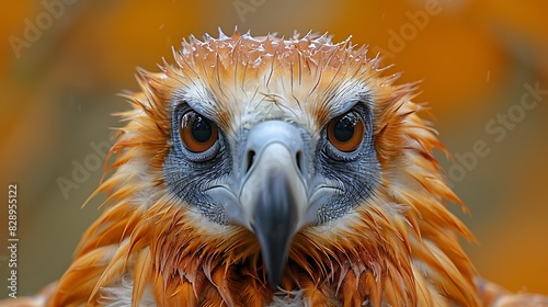 juvenile Bearded Vulture Gypaetus barbatus with brown and white feathers and a distinctive beard found in Spain Europe photo