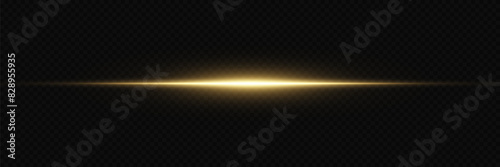 Glowing line and flare. Magic neon light, horizontal beam. On a transparent background.