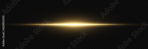 Glowing line and flare. Magic neon light, horizontal beam. On a transparent background.