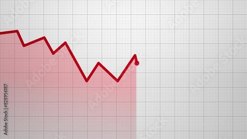 Red stock market graphic going down crash bearish white background 2d animation