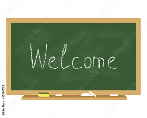 Welcome. Chalk inscription on a blackboard.  Background for school or university. Vector illustration.