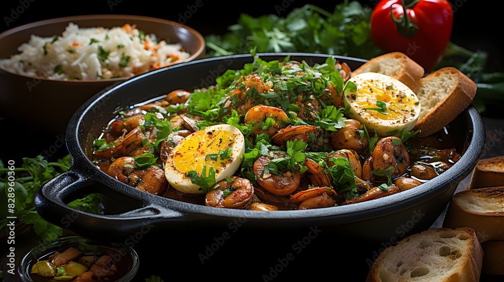 Steaming bowl of gumbo: delicious cajun spices with shrimp and sausage Steaming bowl of gumbo: delicious cajun spices with shrimp and sausage