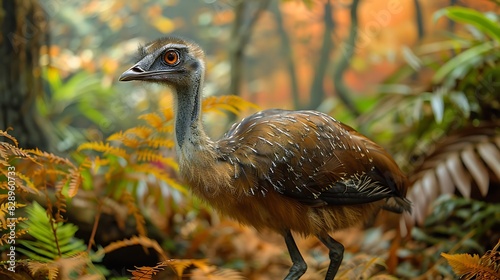 juvenile Moa Dinornithidae family with brown feathers extinct native to New Zealand Oceania photo