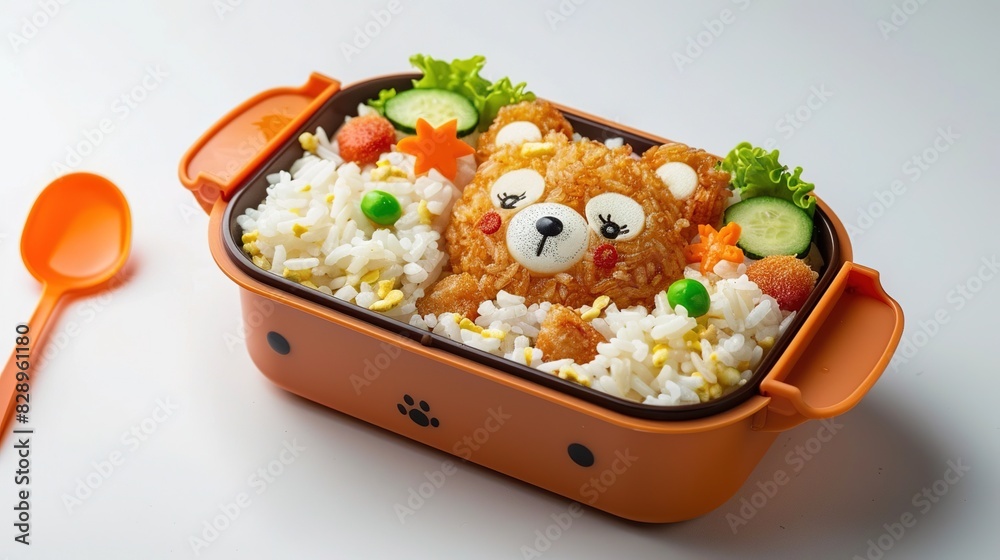 Adorable Fried Rice Lunch Box Set with Smiling Bear Face Decoration Adorable Fried Rice Lunch Box Set with Smiling Bear Face Decoration