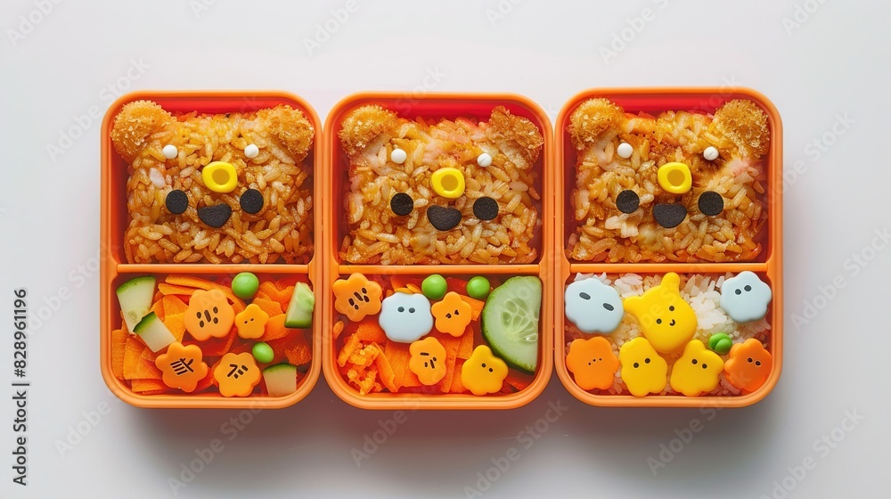 Adorable Fried Rice Lunch Box Set with Smiling Bear Face Decoration Adorable Fried Rice Lunch Box Set with Smiling Bear Face Decoration