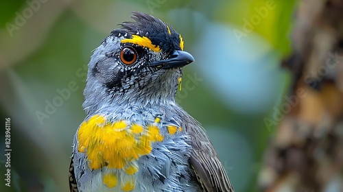 juvenile Noisy Miner Manorina melanocephala with gray and yellow feathers found in Australia Oceania photo