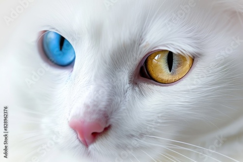 Cat Colored Background. Curious Domestic Cat with Heterochromatic Eyes in Soft Focus