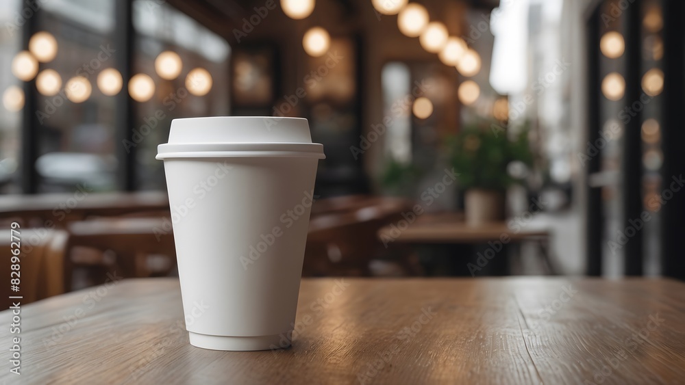 brown paper coffee cup mock up on cafe background brown paper coffee cup mock up on cafe background