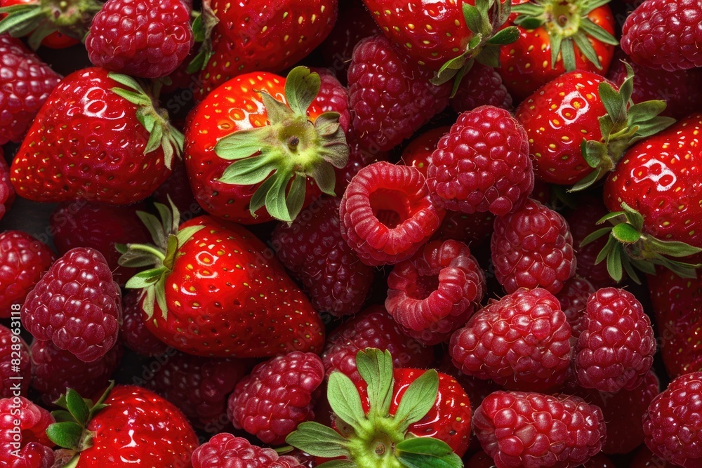Strawberry and Raspberry Assortment: Juicy Red Fruits for a Delicious Breakfast Strawberry and Raspberry Assortment: Juicy Red Fruits for a Delicious Breakfast