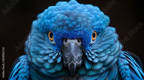 juvenile Spix's Macaw Cyanopsitta spixii with bright blue feathers native to Brazil South America photo