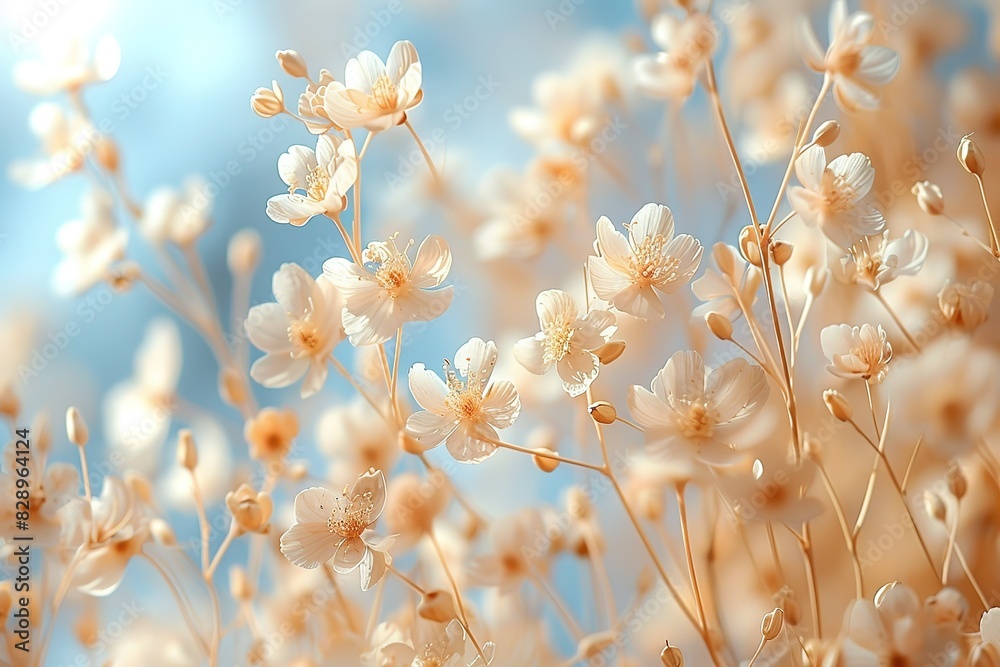 Beautiful dried flowers in the garden, with a bokeh background. Soft focus with a beige color palette Beautiful dried flowers in the garden, with a bokeh background. Soft focus with a beige color palette