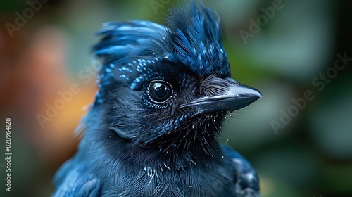 juvenile Steller's Jay Cyanocitta stelleri with blue and black feathers found in Canada North America photo