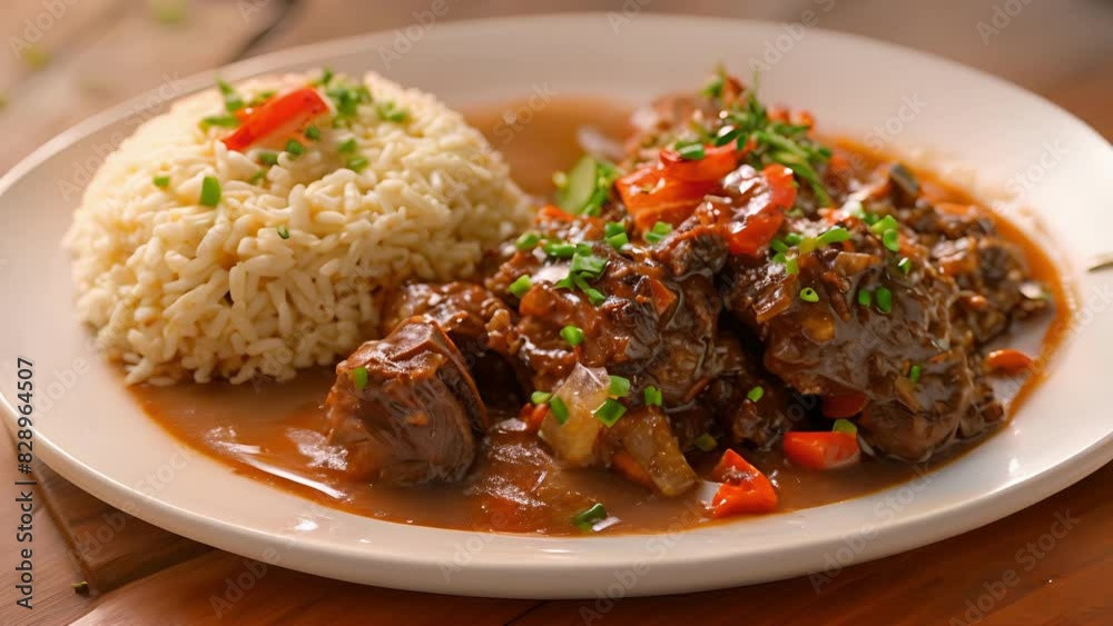 Tender oxtail stew slowcooked in a rich and savory Caribbean sauce served with hot buttered rice. Tender oxtail stew slowcooked in a rich and savory Caribbean sauce served with hot buttered rice.