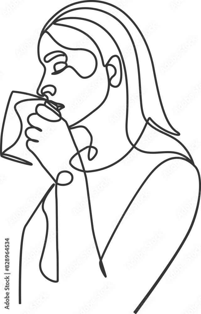 Woman drinking coffee continuous line art. Tea cups and drinking elegant modern minimal artwork. Woman drinking coffee continuous line art. Tea cups and drinking elegant modern minimal artwork.