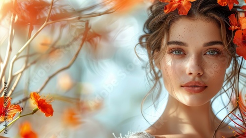 Beautiful Woman Adorned With Flowers in Her Hair