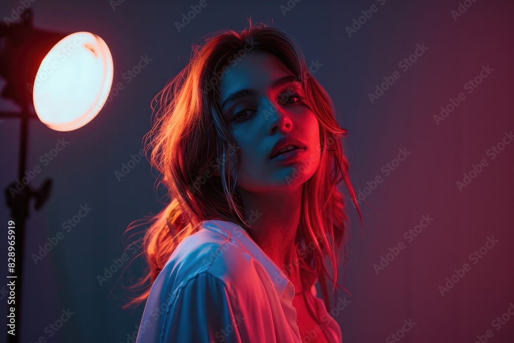 Photo Studio Model: Beautiful Woman Posing in Studio with Fashion Lighting Photo Studio Model: Beautiful Woman Posing in Studio with Fashion Lighting