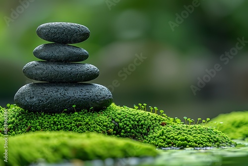 A row of black stones on a green mossy hillside