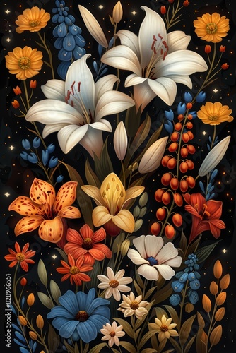 Elegant Flower Painting on Black Background