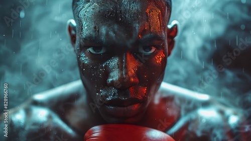 Man With Red Boxing Glove in Rain