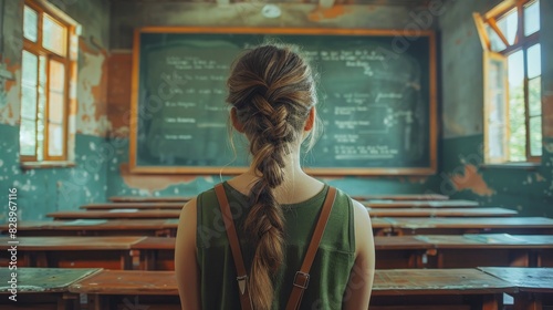 Girl With Braid Standing in Classroom