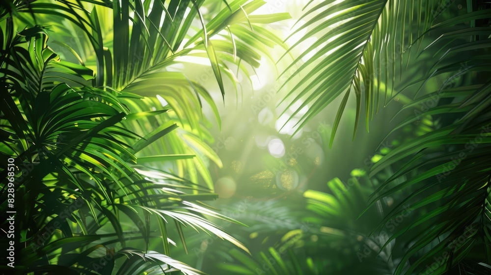 Tranquil Bali setting with vibrant green palm leaves and gentle sunlight. Bali style template Tranquil Bali setting with vibrant green palm leaves and gentle sunlight. Bali style template
