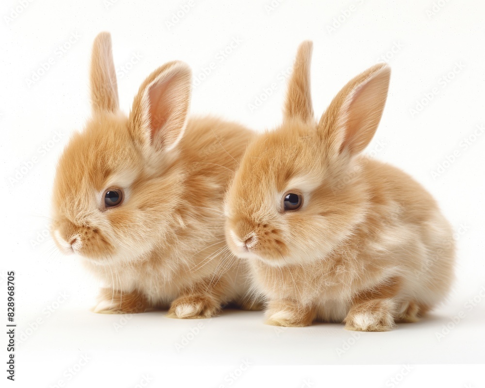 Baby Rabbits. Two Little Red Fluffy Bunnies in a White Background Baby Rabbits. Two Little Red Fluffy Bunnies in a White Background