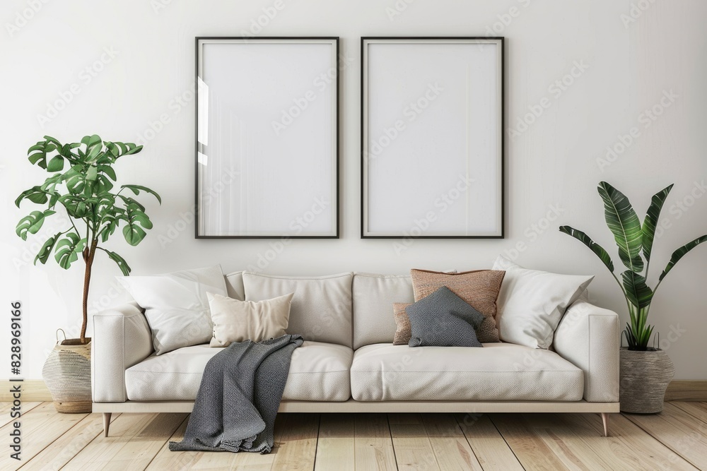 Living Room With Frame. Interior Design Concept with Framed Picture in Cozy Minimalist Home Living Room With Frame. Interior Design Concept with Framed Picture in Cozy Minimalist Home