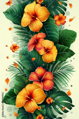 Floral and Leaf Painting on White Background