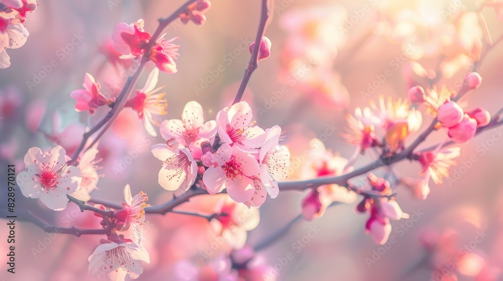 Vibrant blossoming of apricot trees in spring