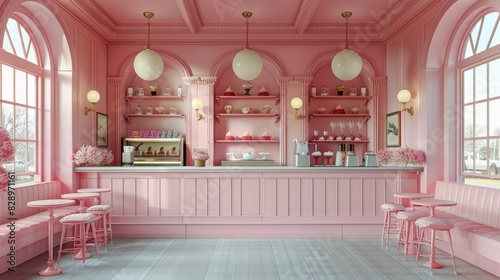 Pink Room With Bar and Stools