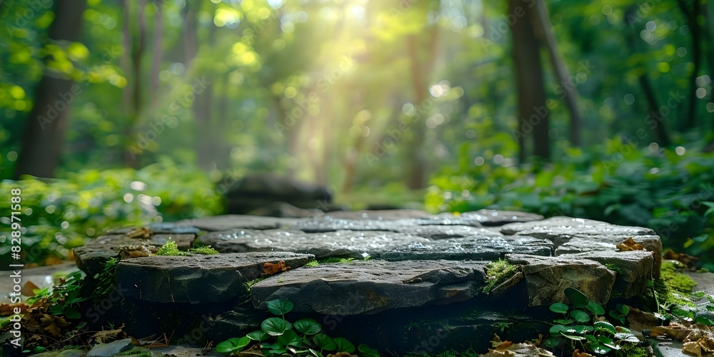 Enchanted Forest Stone Podium: Ideal for Minimalistic Cosmetic Display. Concept Enchanted Forest, Stone Podium, Minimalistic, Cosmetic Display Enchanted Forest Stone Podium: Ideal for Minimalistic Cosmetic Display. Concept Enchanted Forest, Stone Podium, Minimalistic, Cosmetic Display
