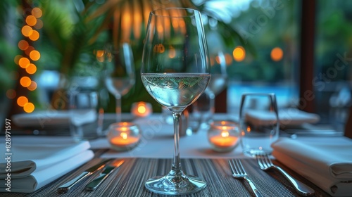 A Glass of Wine on a Restaurant Table