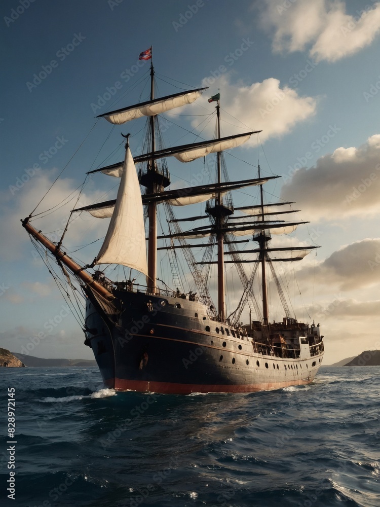 Classic merchant ship plying the trade routes of yesteryears. Classic merchant ship plying the trade routes of yesteryears.