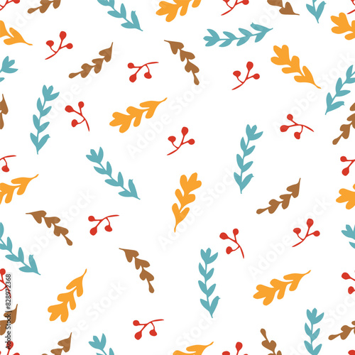 autumn leaves and twigs on a white background pattern