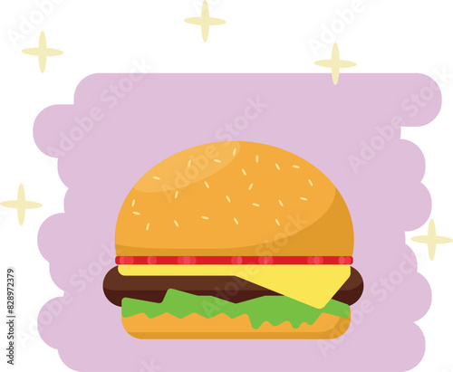 juicy burger with vegetables on a white background
