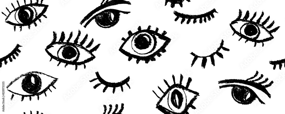 Seamless pattern in the style of psychedelic eyes. Closed and open eye. The pattern for the fabric cover, the book.