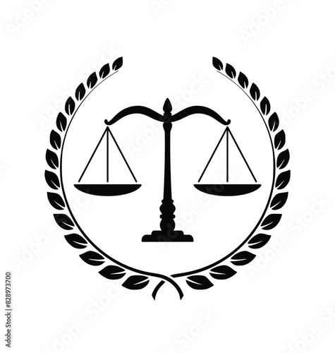 classic justice balance scales silhouette in laurel wreath transparent background